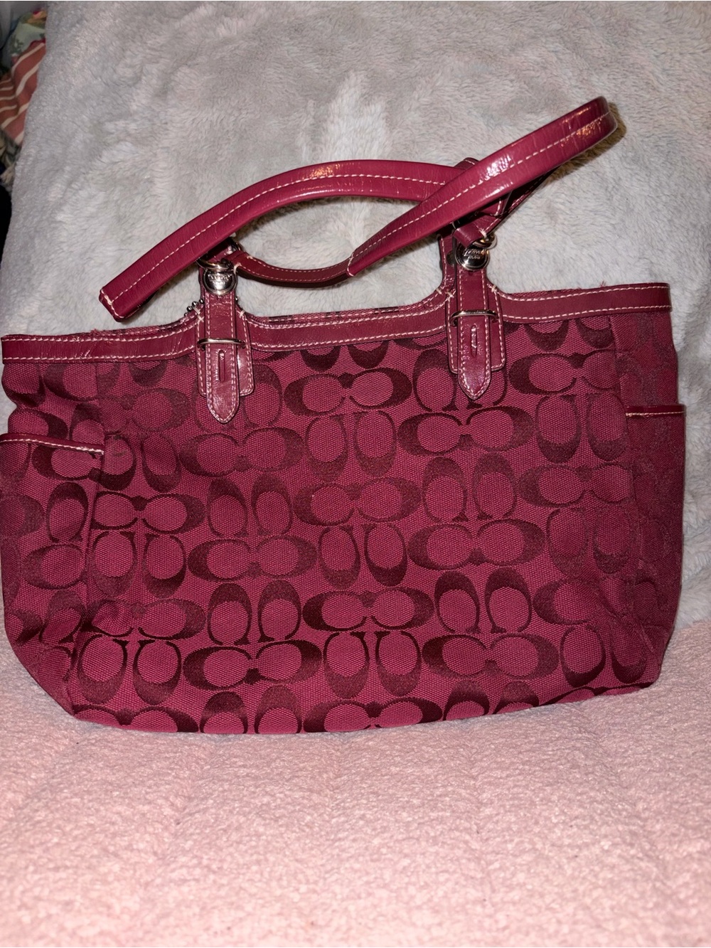 Coach Burgundy Signature Jacquard Tote - Picture 4 of 6